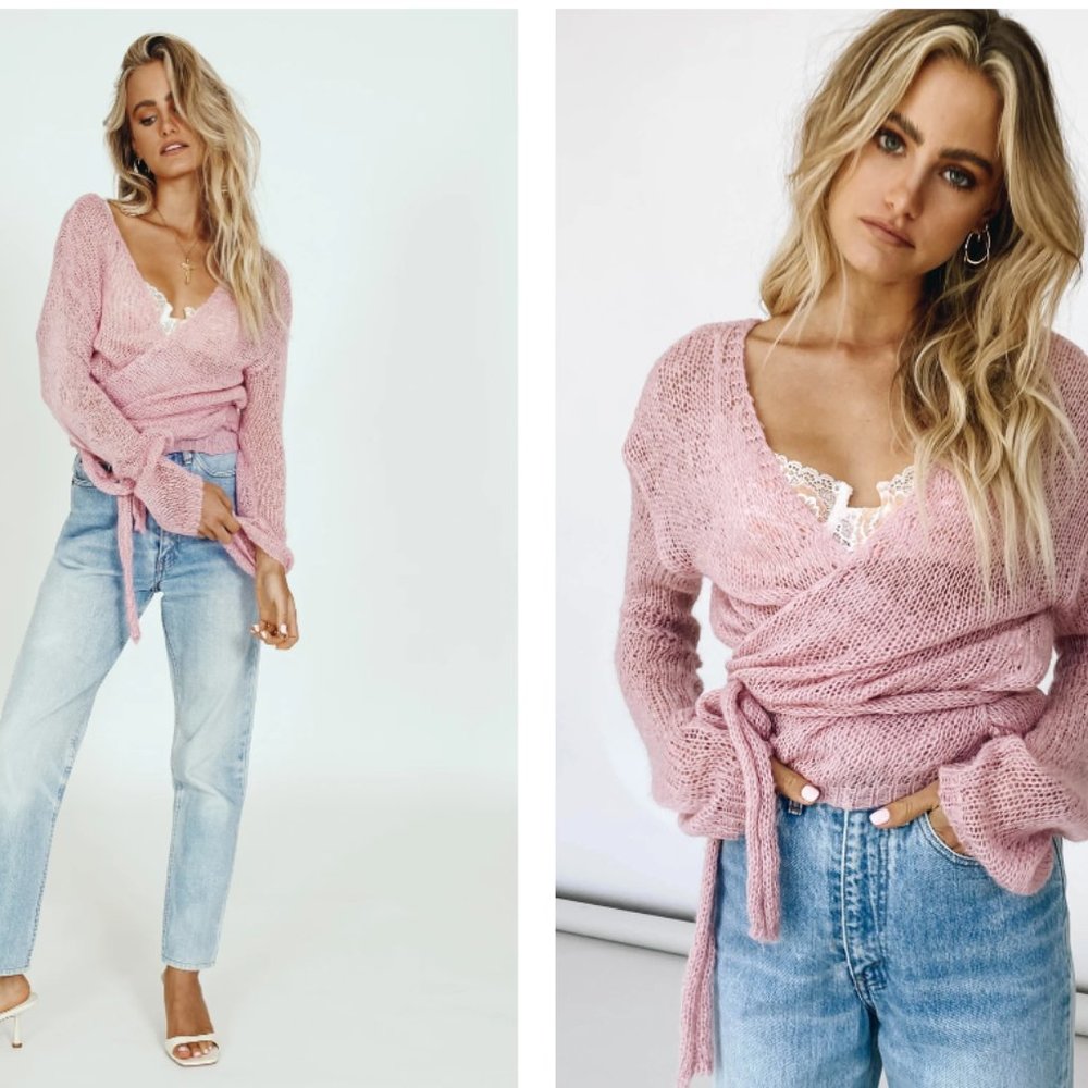 Parisian Amour Knit Wrap Top in Rose